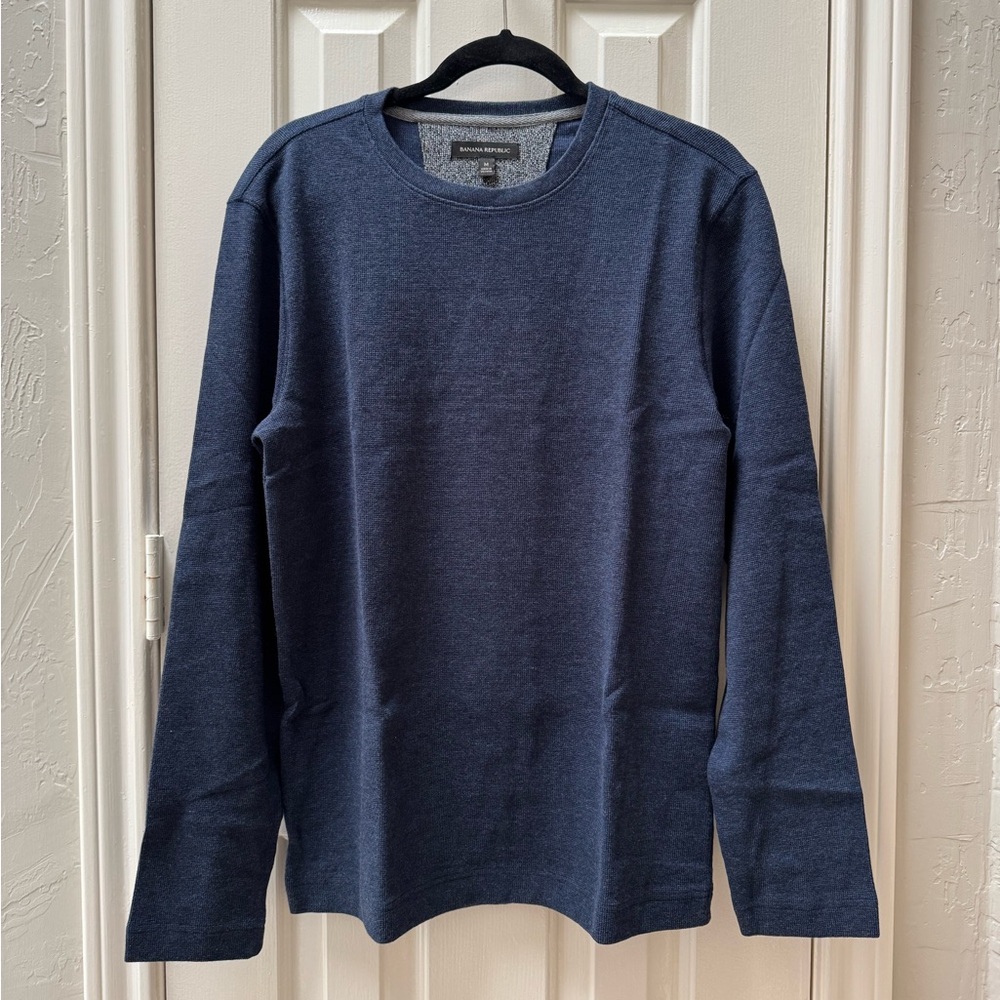 Banana Republic Men’s M Crew Neck Long Sleeve Mid-Layer Shirt, Heathered Navy